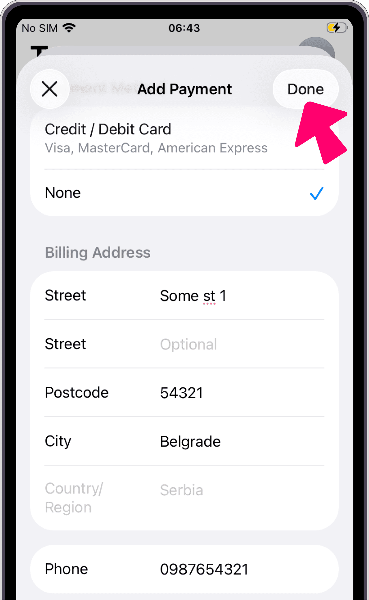 Payment method and address