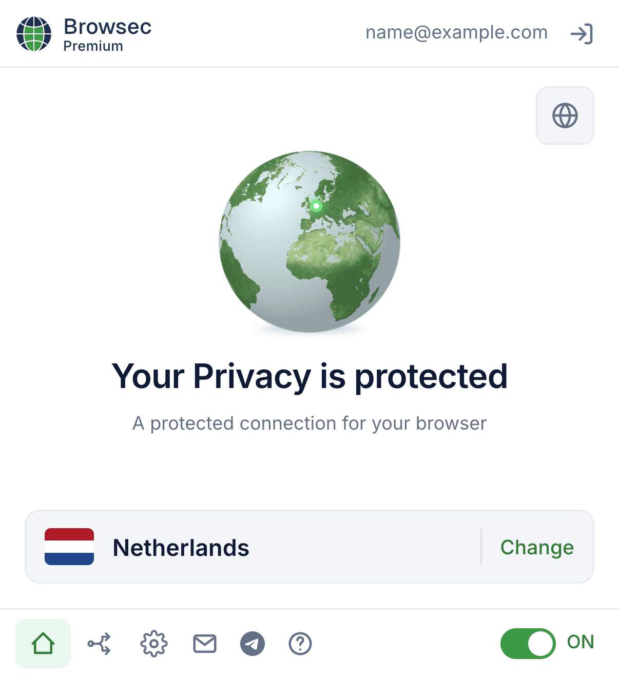 Browsec VPN proxy extension popup with one-click connect